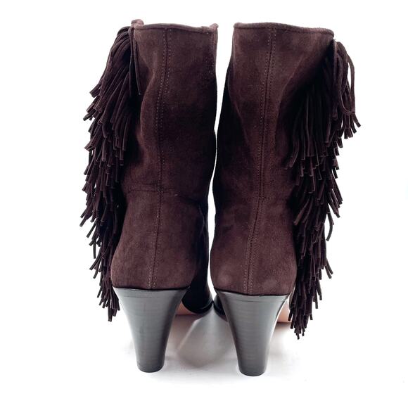 Aquazzura Marfa Fringed Western Boots Brown Suede Pointed Toe Heels Sz 38 / 8 - Picture 7 of 10